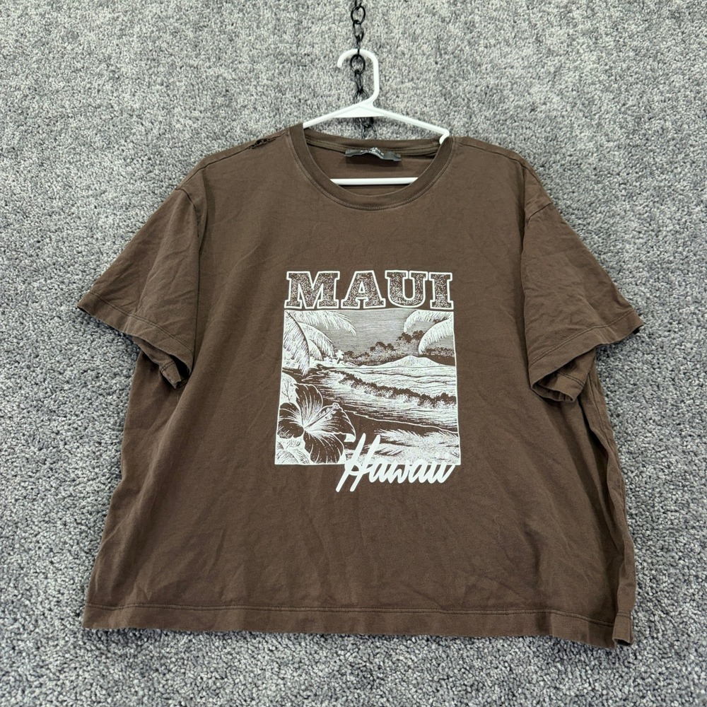 Primark T Shirt Womens Medium Brown Maui Hawaii Graphic Short Sleeve Cotton Tee